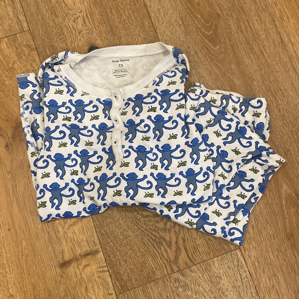 Roberta Roller Rabbit girls pajamas. Size 14 kids. Blue monkeys.